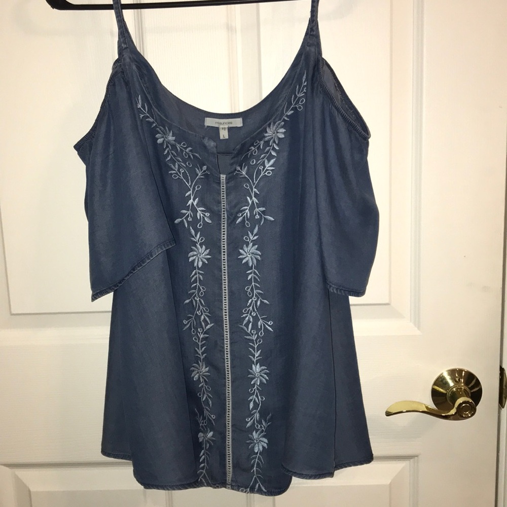 Denim off the shoulder T-shirt